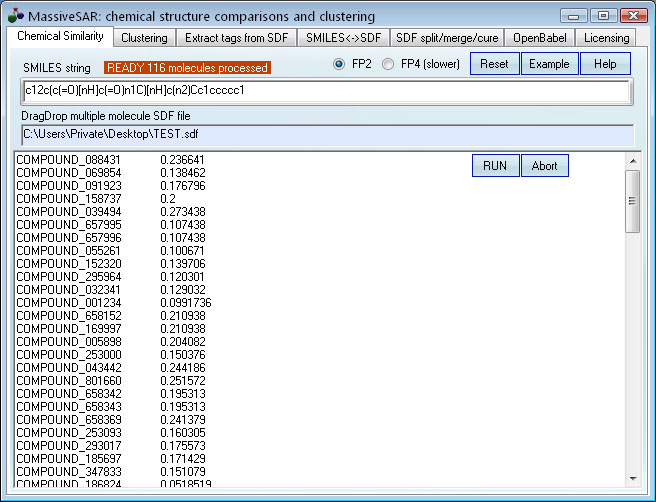 MassiveSAR Structure-Activity analysis software (freeware) graphical user interface (GUI)